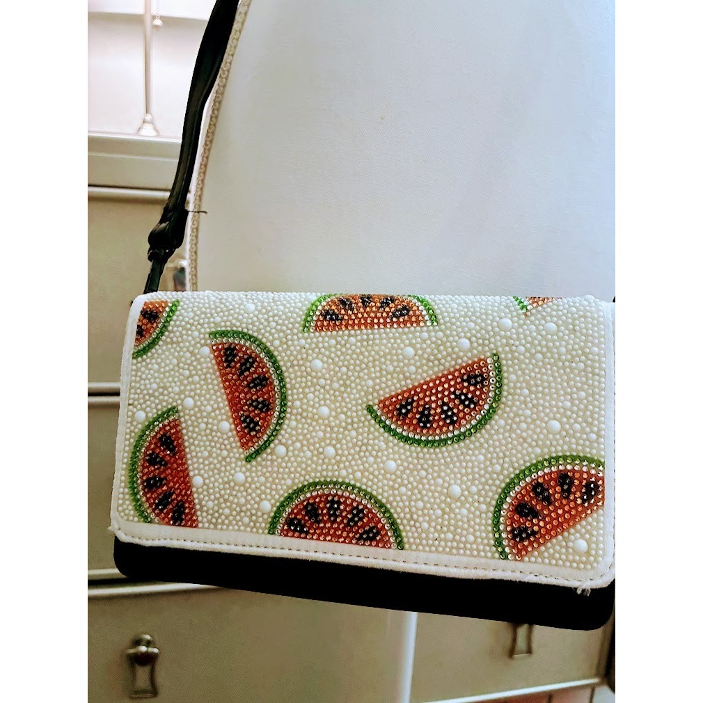 Retired Betsey Johnson Watermelon Crossbody Purse Pearl Rhinestone Fruit Bag